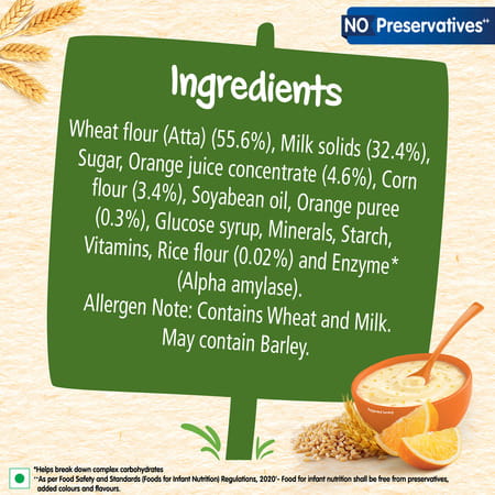 Nestle Cerelac Wheat Orange | No Preservatives | 8 To 24 Months | 300 G