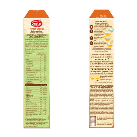 Nestle Cerelac Wheat Orange | No Preservatives | 8 To 24 Months | 300 G