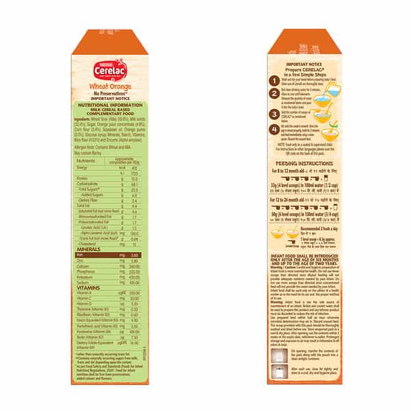 Nestle Cerelac Wheat Orange | No Preservatives | 8 To 24 Months | 300 G