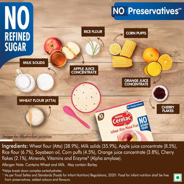 Nestle Cerelac Wheat Rice Mixed Fruit | No Refined Sugar | No Preservatives | 10 To 24 Months | 300G