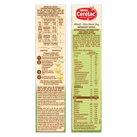 Nestle Cerelac Baby Cereal With Milk Wheat - Rice Mixed Veg From 10 To 24 Month Stage 3 Box Of 300gm