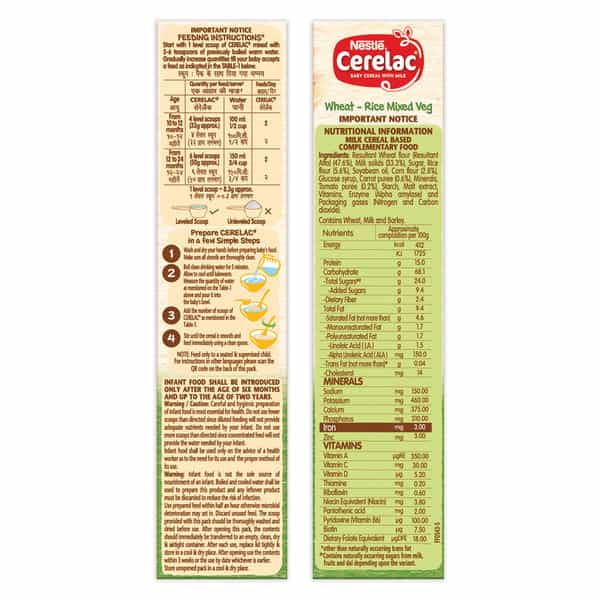 Nestle Cerelac Baby Cereal With Milk Wheat - Rice Mixed Veg From 10 To 24 Month Stage 3 Box Of 300Gm