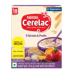 Nestle Cerelac 5 Grains & Fruits Baby Food Cereal | No Preservatives | 18 To 24 Months Baby | 300 G