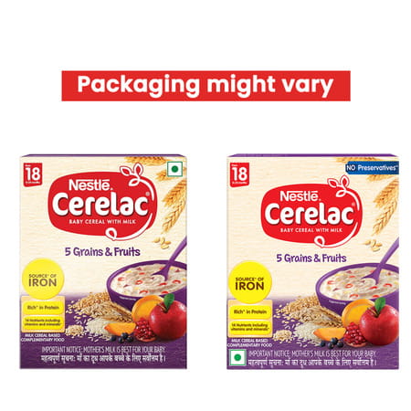 Nestle Cerelac 5 Grains & Fruits Baby Food Cereal | No Preservatives | 18 To 24 Months Baby | 300 G