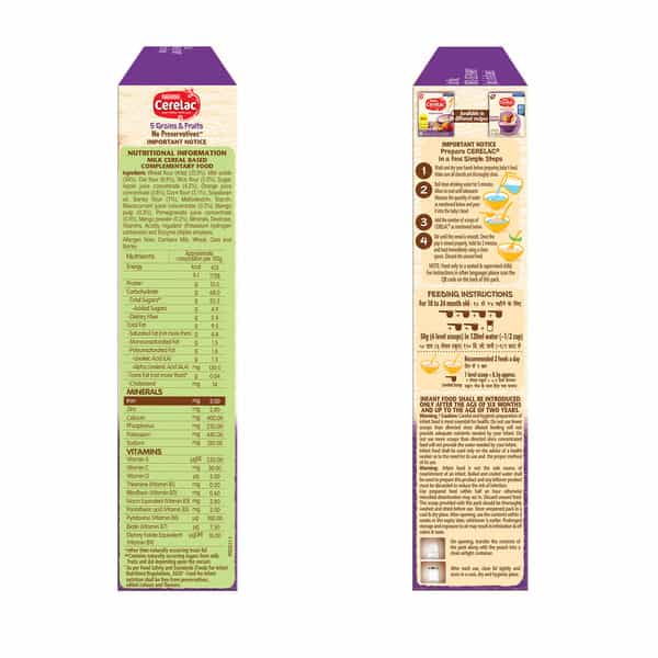 Nestle Cerelac 5 Grains & Fruits Baby Food Cereal | No Preservatives | 18 To 24 Months | 300 G