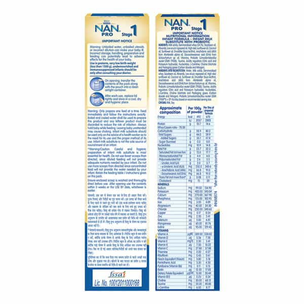 Nestle Nan Pro 1 Infant Formula With Probiotic | Stage 1 Up To 6 Months | 400G Pouch In Box
