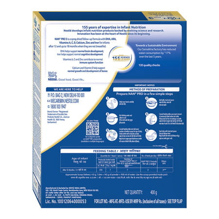 Nestle Nan Pro 3 Follow-Up Formula | Stage 3 For 12-18 Months | 400g Pouch In Box