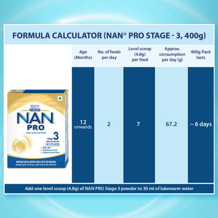 Nestle Nan Pro 3 Follow-Up Formula | Stage 3 For 12-18 Months | 400g Pouch In Box