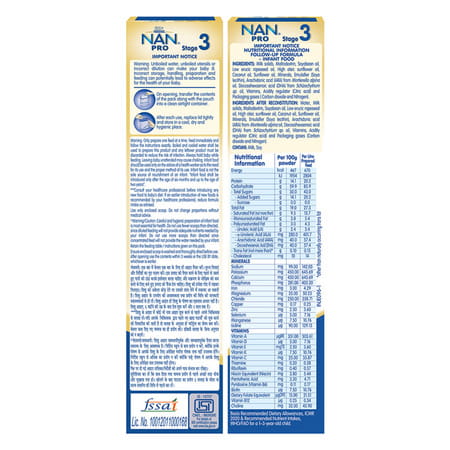 Nestle Nan Pro 3 Follow-Up Formula | Stage 3 For 12-18 Months | 400G Pouch In Box