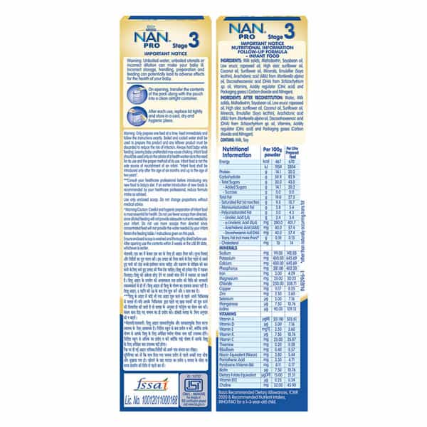 Nestle Nan Pro 3 Follow-Up Formula | Stage 3 For 12-18 Months | 400G Pouch In Box
