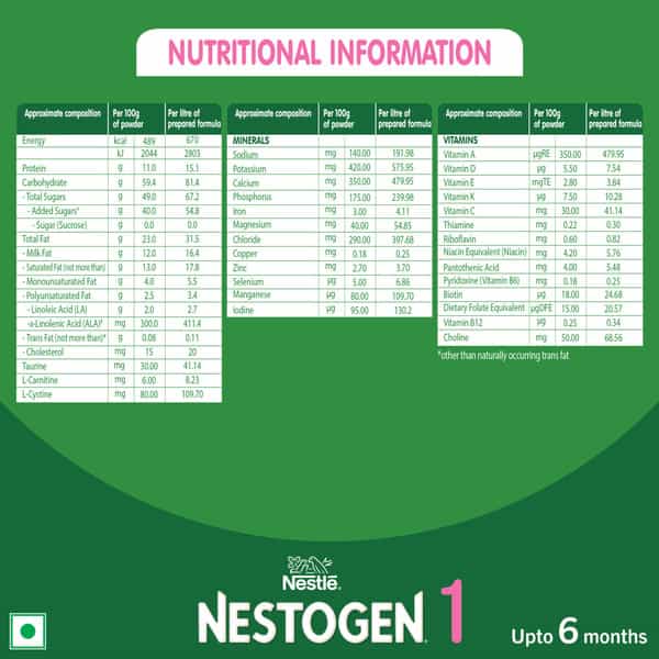 Nestle Nestogen 1 Infant Formula Powder | Bone Strength & Brain Development | Up To 6 Months | 400Gm