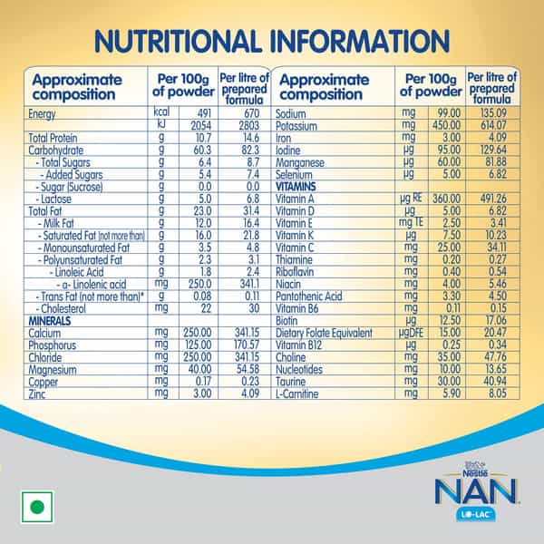 Nestle Nan Lo-Lac Infant Formula Powder | Bag-In-Box Pack | For Infants From Birth Onwards | 200Gm