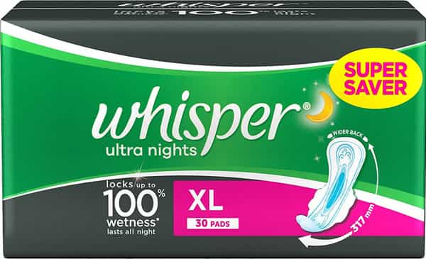 Whisper Ultra Overnight Sanitary Pads Extra Large Wings 30 Pieces