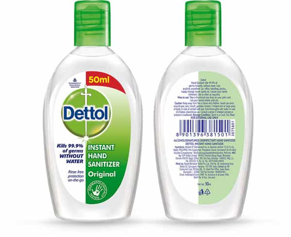 Dettol Original Instant Hand Sanitizer Liquid Gel | Bottle | Kills 99.9% Germs | 50 Ml