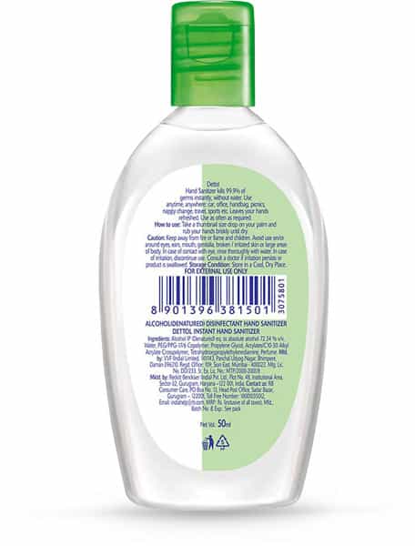 Dettol Original Instant Hand Sanitizer Liquid Gel | Bottle | Kills 99.9% Germs | 50 Ml