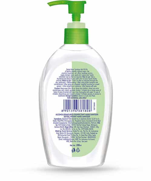 Dettol Hand Sanitizer Liquid Gel Pump | 72.34% Alcohol Kills 99.9% Germs- 200Ml