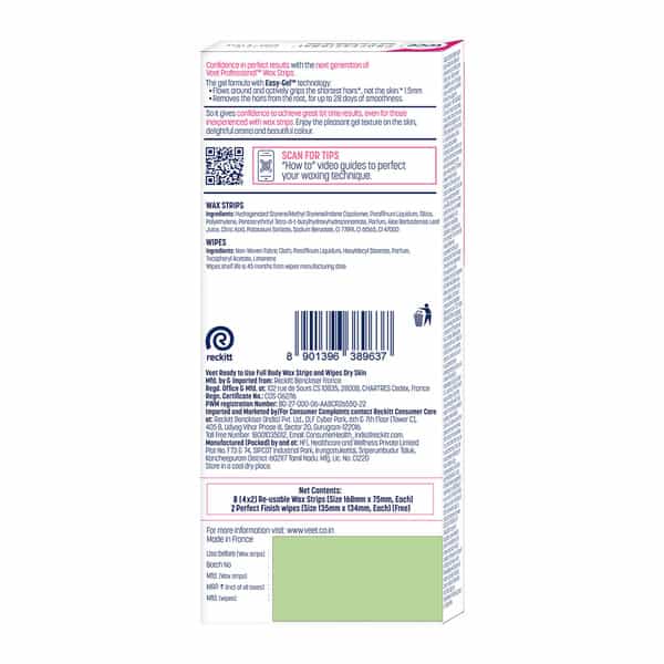 Veet Instant Wax Strips For Dry Skin Box Of 8