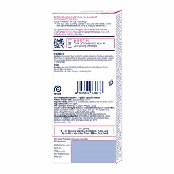 Veet Instant Wax Strips For Sensitive Skin Box Of 8