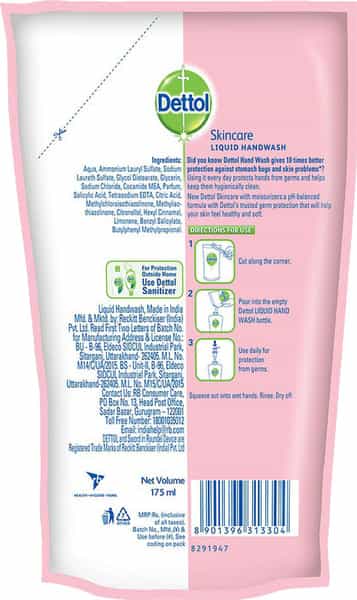 Dettol Germ Protection Liquid Handwash Skincare Refill Of 175 Ml