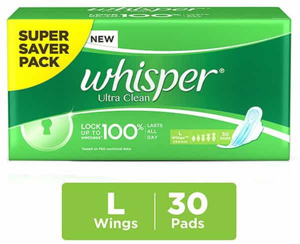 Whisper Ultra Clean Size L Sanitary Pads Packet Of 30