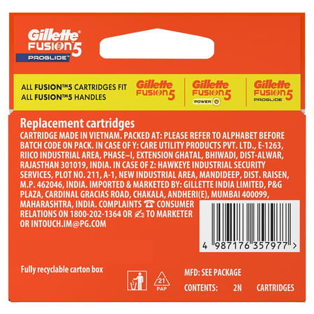 Gillette Fusion Proglide Flex Ball Manual Shaving  Razor Blades  Packet Of 2 (Cartridges)