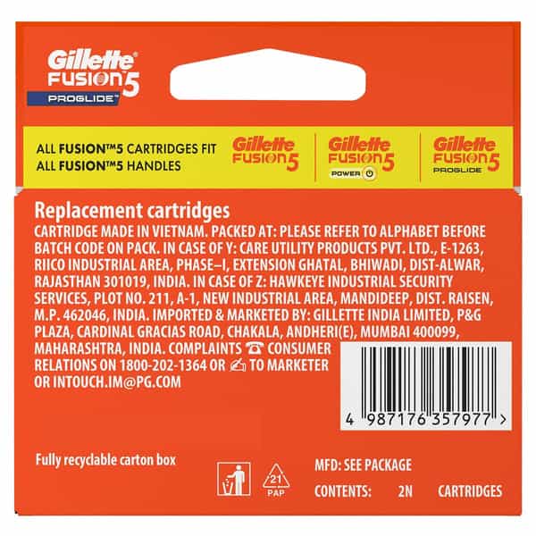 Gillette Fusion Proglide Flex Ball Manual Shaving  Razor Blades  Packet Of 2 (Cartridges)
