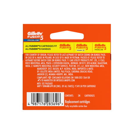 Gillette Fusion Proglide Flex Ball Manual Shaving  Razor Blades  Packet Of 2 (Cartridges)