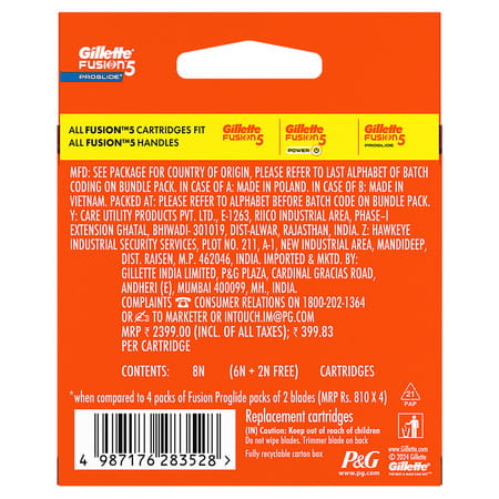 Gillette Flexball Fusion Proglide Razor Blades Packet Of 8 Cartridges