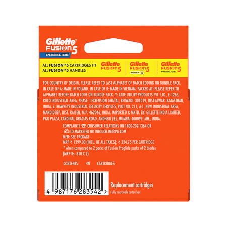 Gillette Fusion Proglide Flexball Manual Shaving Razor Blades Packet Of 4 (Cartridge)