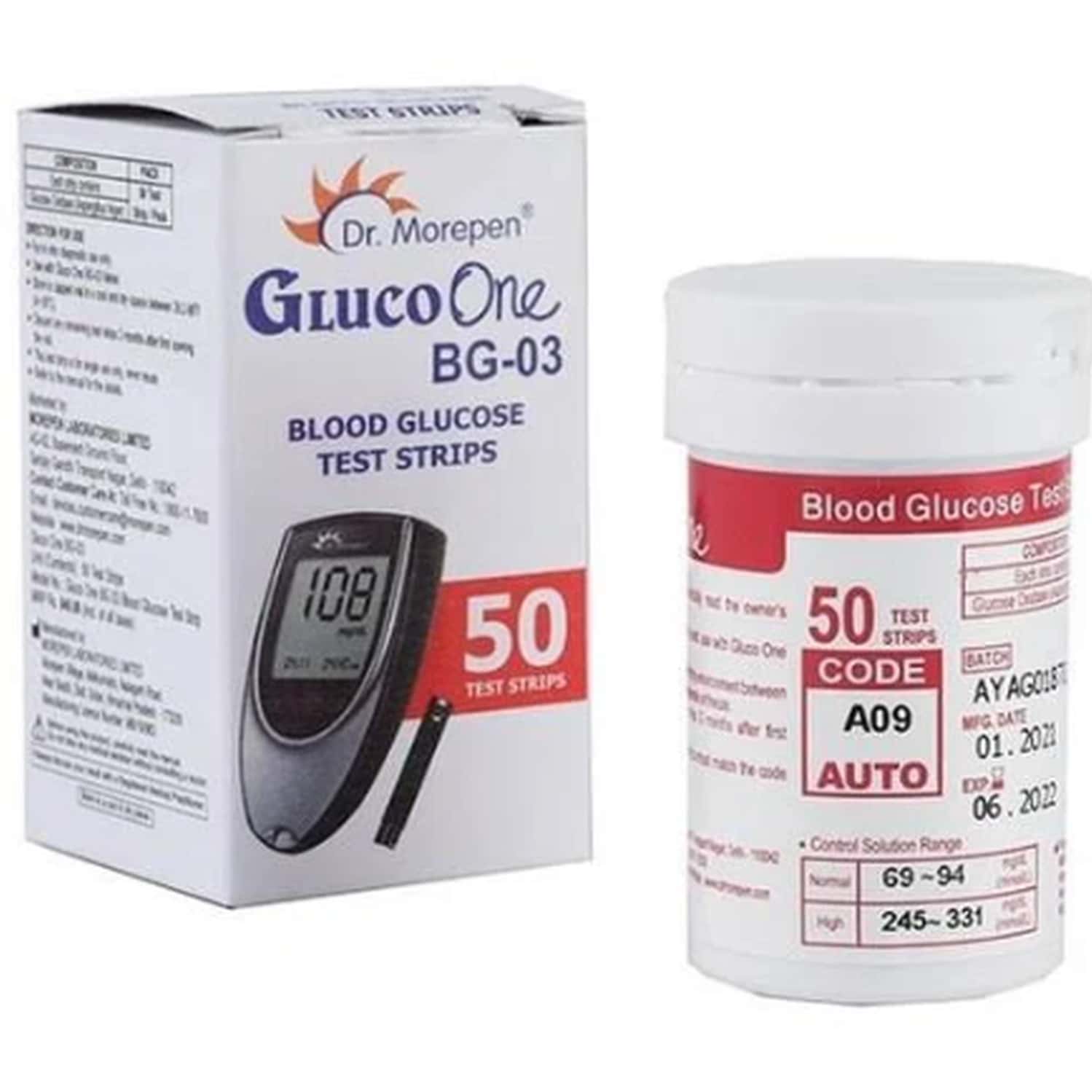 Dr. Morepen Gluco One Blood Glucose Test Strip | Bg-03 | 50 No's