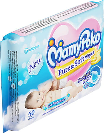 Mamypoko Wipes Pure & Soft With Purified Water And Without Alcohol With No Fragrance Pack Of 50