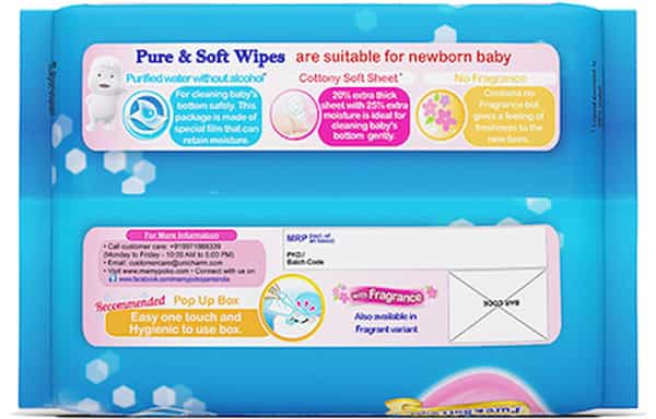 Mamypoko Wipes Pure & Soft With Purified Water And Without Alcohol With No Fragrance Pack Of 50