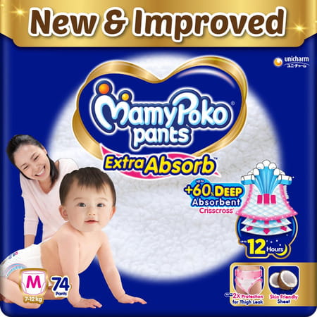 Mamy Poko Pants Extra Absorb Diaper - Medium Size Pack Of 74 Diapers (M-74)
