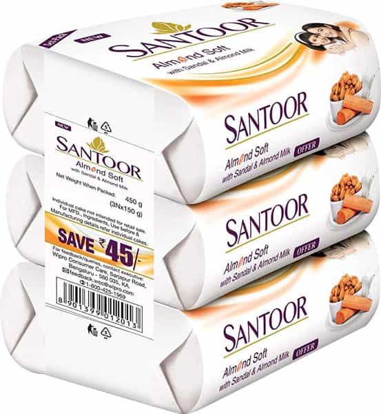 Santoor Sandal And Almond Milk Soap (Pack Of 3 Soaps) - 150 Gm Each