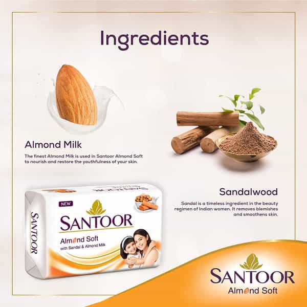 Santoor Sandal And Almond Milk Soap (Pack Of 3 Soaps) - 150 Gm Each