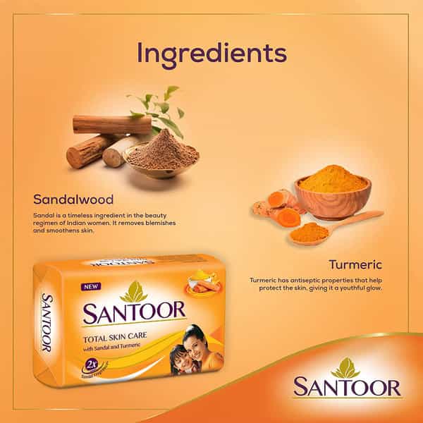 Santoor Sandal And Turmeric Soap (Pack Of 4 Soaps) - 150 Gm Each