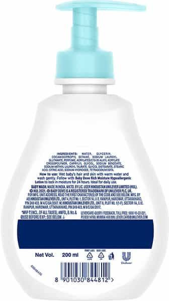 Baby Dove Rich Moisture Hair To Toe Baby Wash Bottle Of 200 Ml