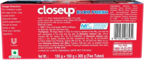 Closeup Red Hot Gel Toothpaste Ever Fresh 2X150 Gm