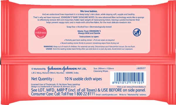 Johnson's Baby Skincare Wipes 10 Pieces