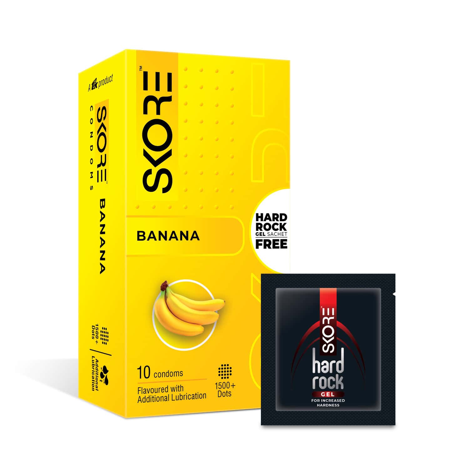 Skore Banana Flavoured With Additional Lubrication 1500+ Dots Condoms 10 No's