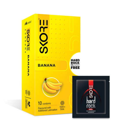 Skore Banana Flavoured With Additional Lubrication 1500+ Dots Condoms 10 No'S