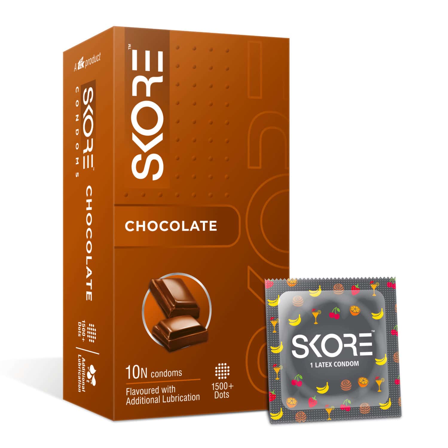 Skore Chocolate Flavoured With Additional Lubrication 1500+ Dots Condom 10 No's