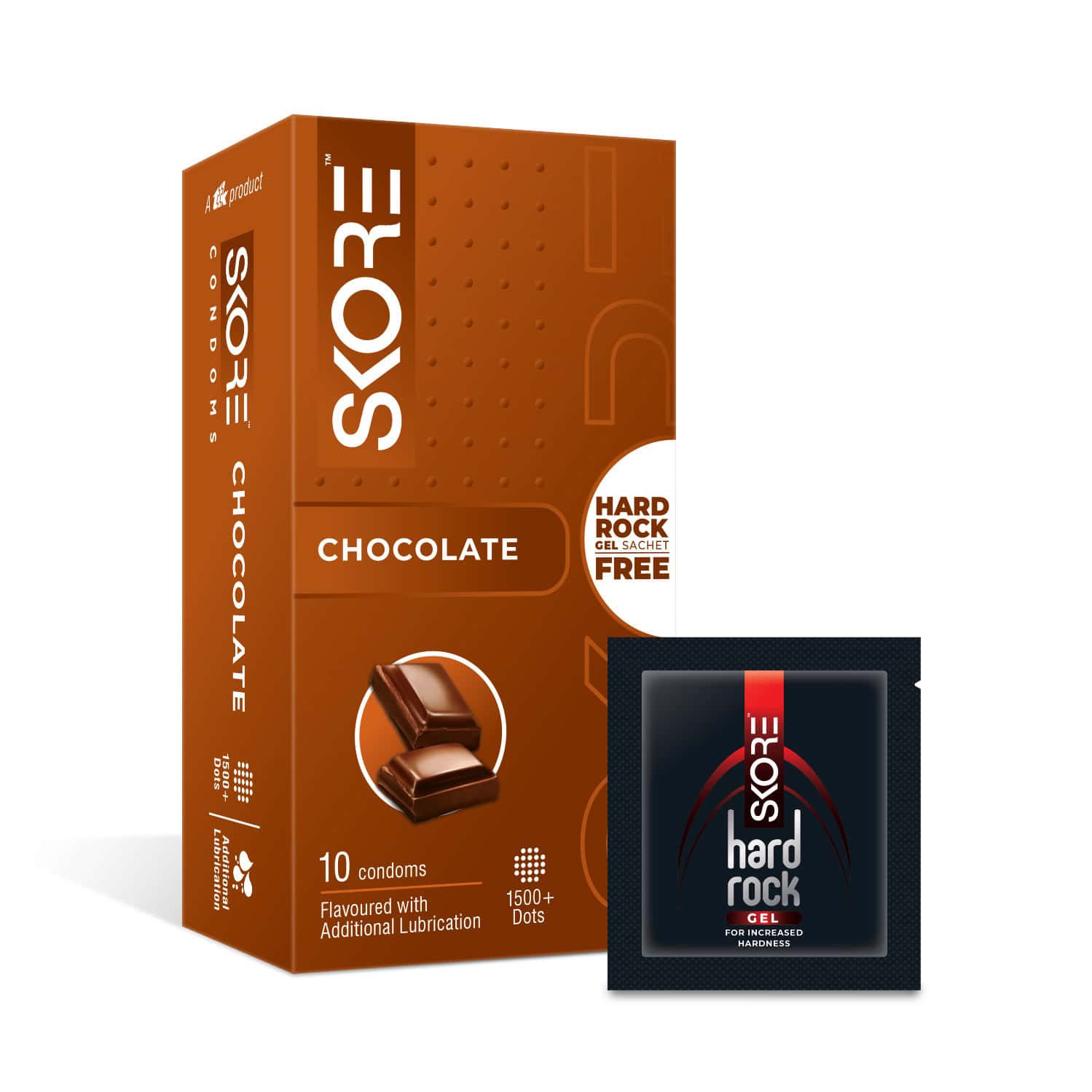 Skore Chocolate Flavoured With Additional Lubrication 1500+ Dots Condom 10 No's