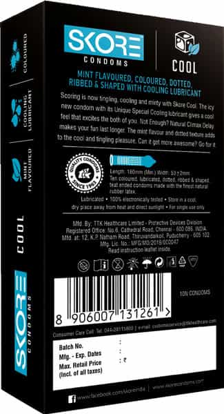 Skore Cool Mint Dotted Box Of 10 Condoms