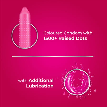 Skore Strawberry Flavoured With Additional Lubrication 1500+ Dots Condom 10 No'S