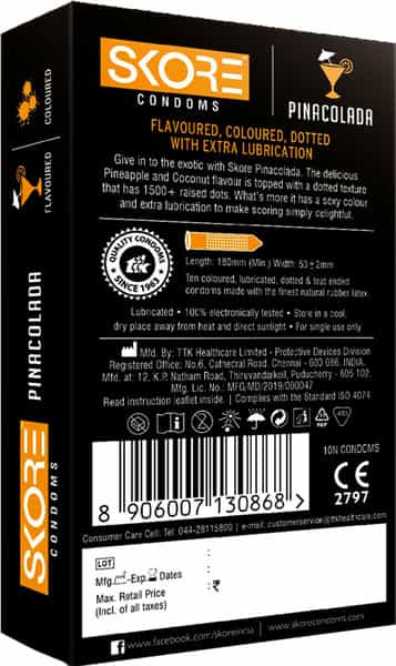 Skore Pina Colada Dotted Box Of 10 Condoms