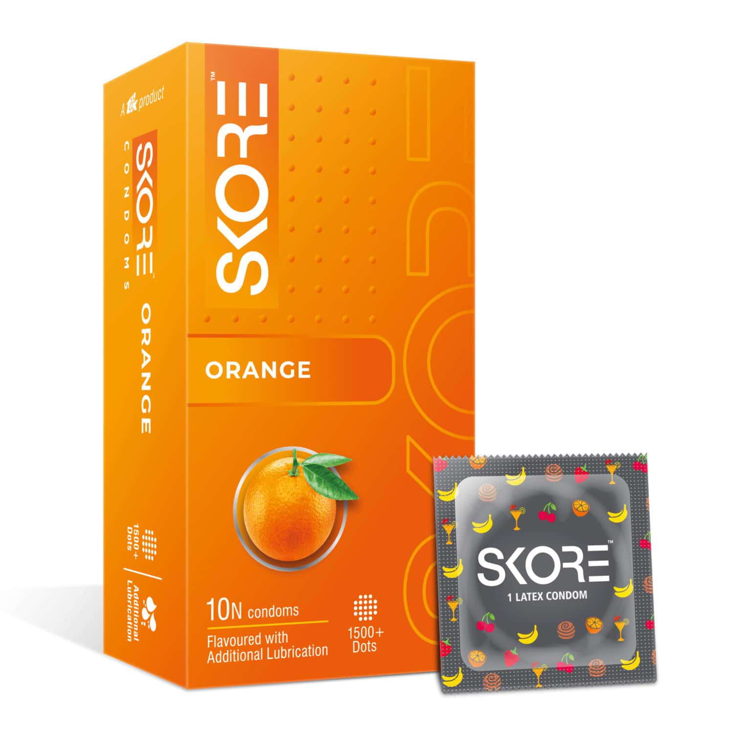 Skore Orange Dotted Box Of 10 Condoms