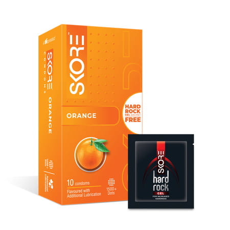 Skore Orange Flavoured With Additional Lubrication 1500+ Dots Condom 10 No'S