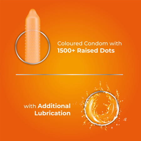 Skore Orange Flavoured With Additional Lubrication 1500+ Dots Condom 10 No'S