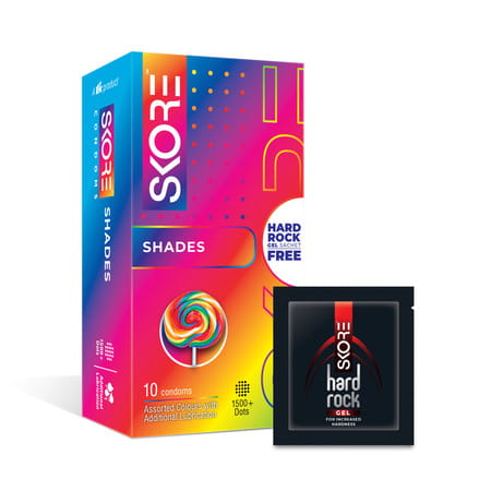 Skore Shades Coloured With Additional Lubrication 1500+ Dots Condom 10 No'S